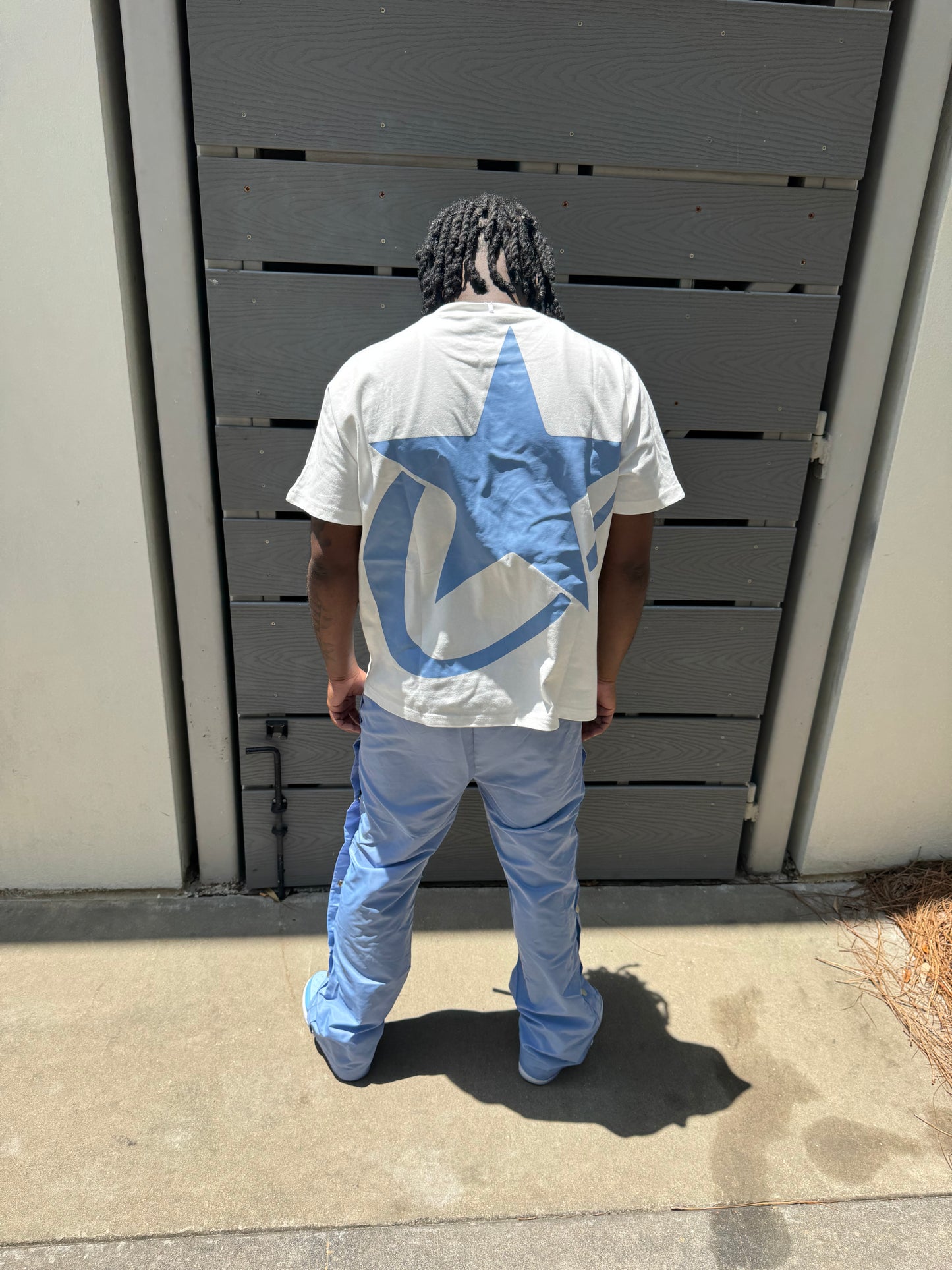 WHITE AND SKY BLUE TSHIRT AND PANTS SET