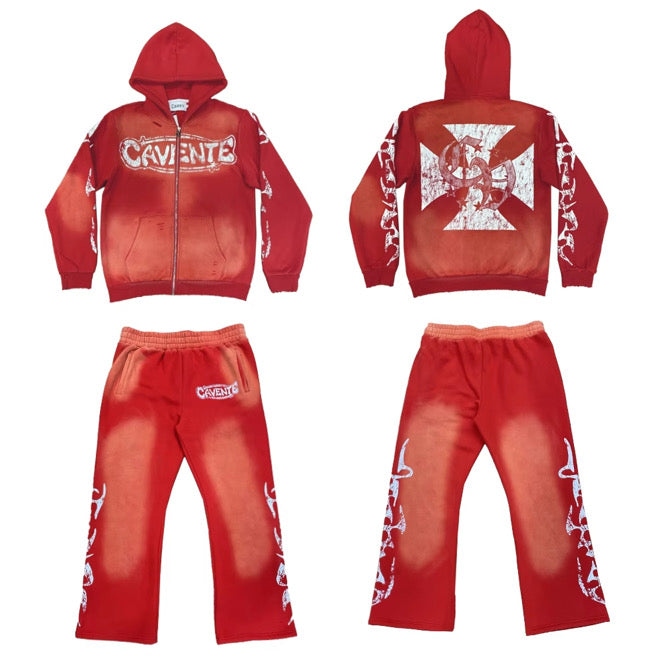 RED AND WHITE JACKET AND PANTS SET