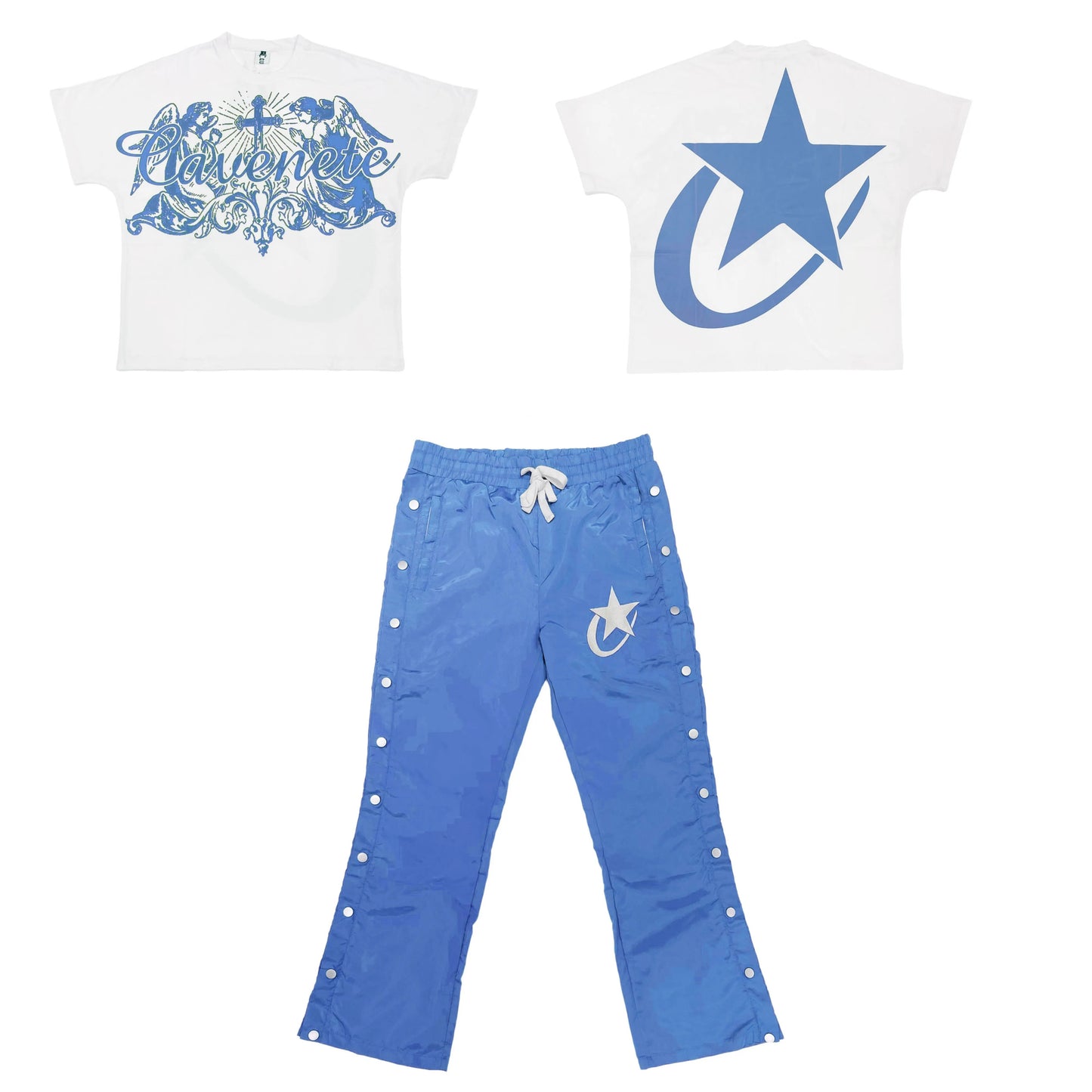 WHITE AND SKY BLUE TSHIRT AND PANTS SET