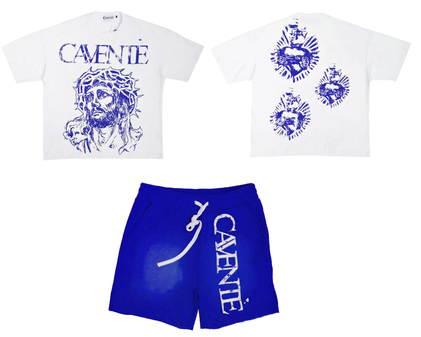 WHITE AND ROYAL BLUE TSHIRT AND SHORTS SET
