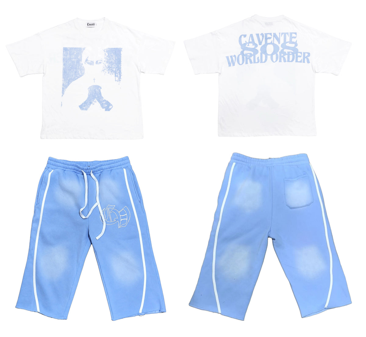 SKY BLUE TSHIRT AND SHORTS 3/4 SETS