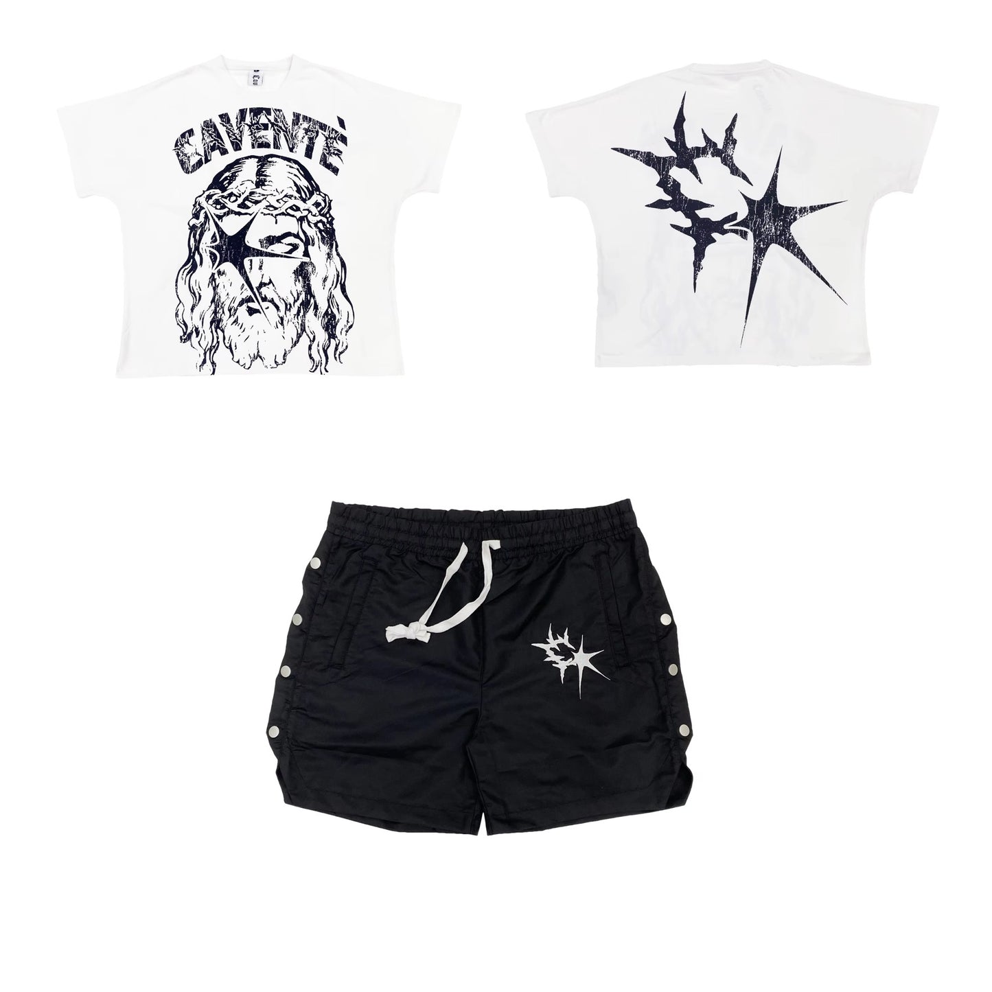 WHITE AND BLACK TSHIRT AND SHORTS SET
