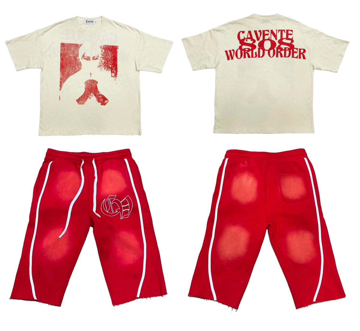 RED TSHIRT AND 3/4 SHORTS SET