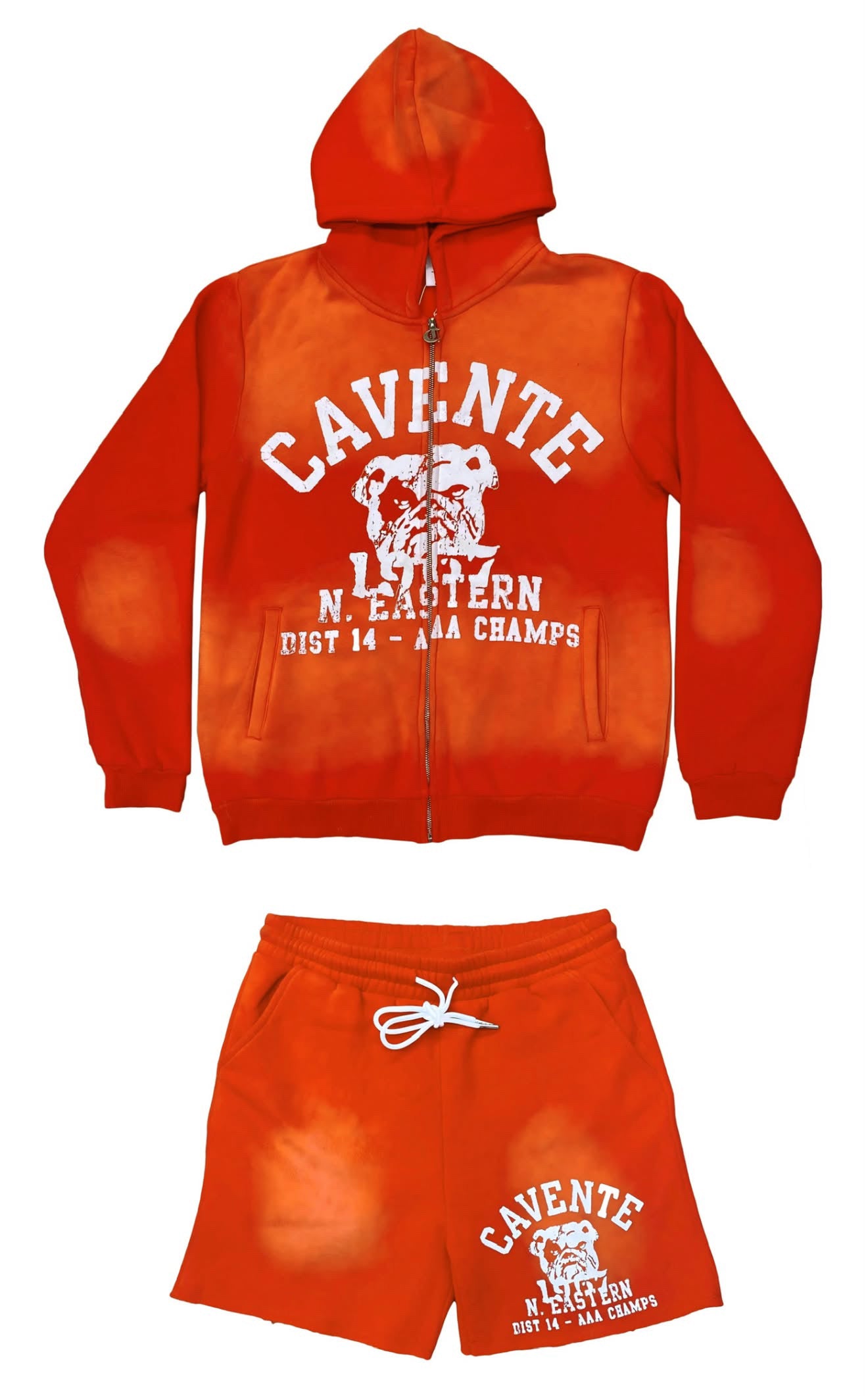 ORANGE AND WHITE JACKET AND SHORTS SET