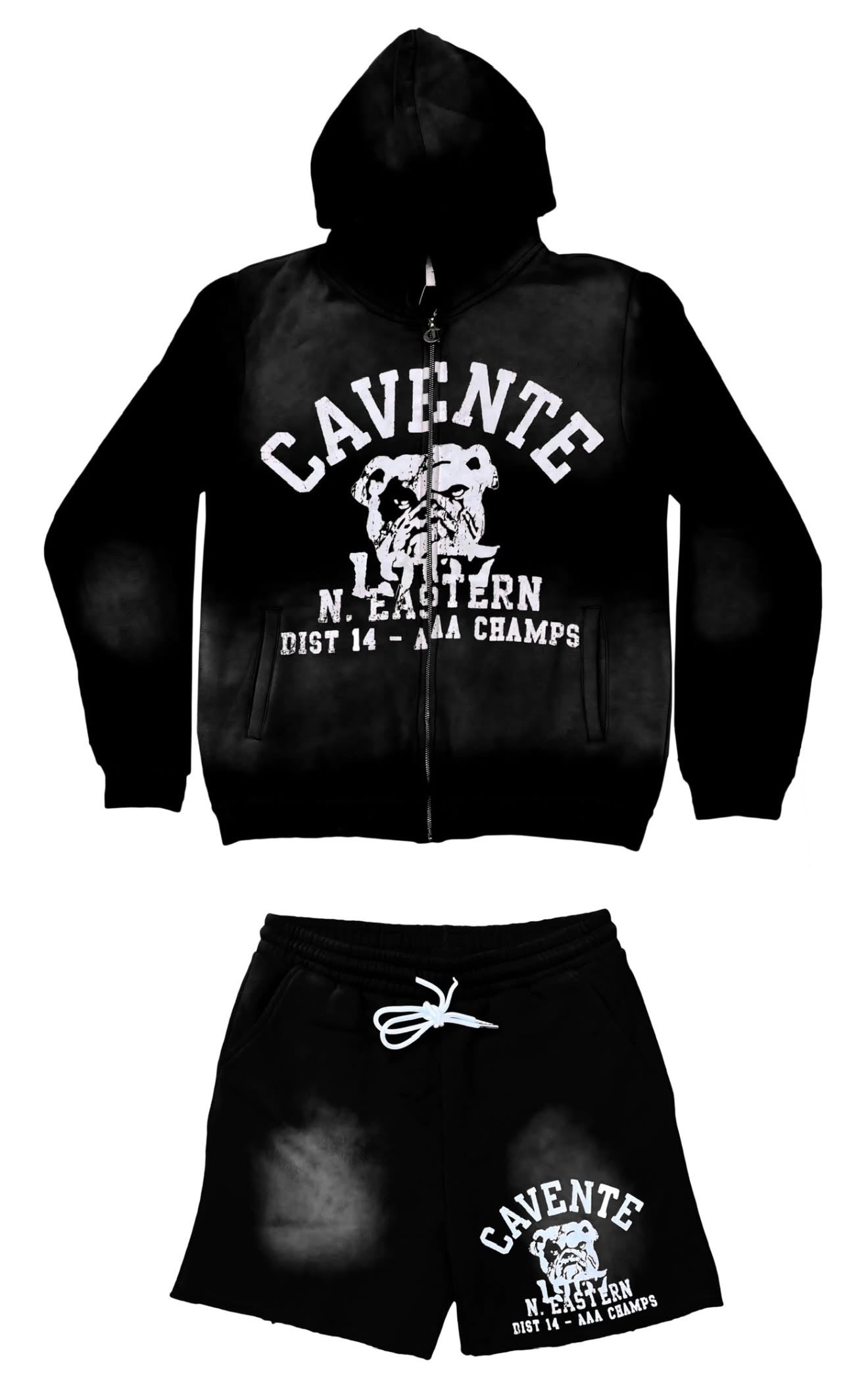 BLACK AND WHITE JACKET AND SHORTS SET