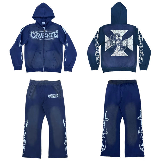 NAVY BLUE AND WHITE JACKET AND PANTS SETS