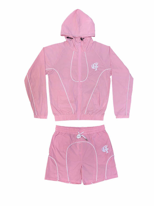 PINK AND WHITE JACKET AND SHORTS SET