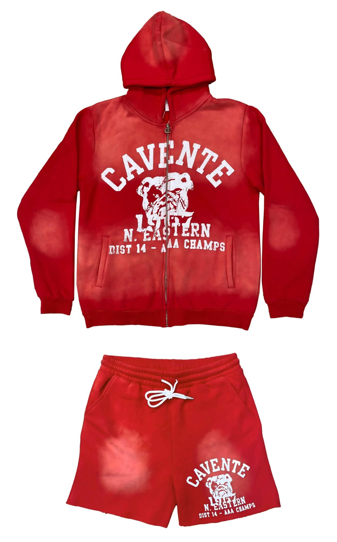 RED AND WHITE JACKET AND SHORTS SET