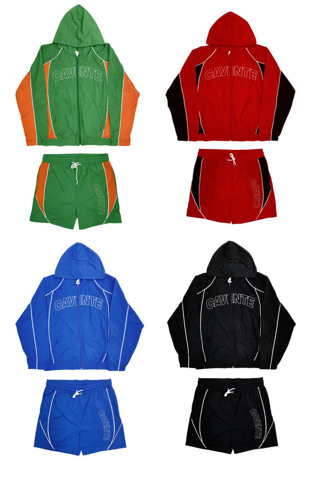 GREEN AND ORANGE JACKET AND SHORTS SET