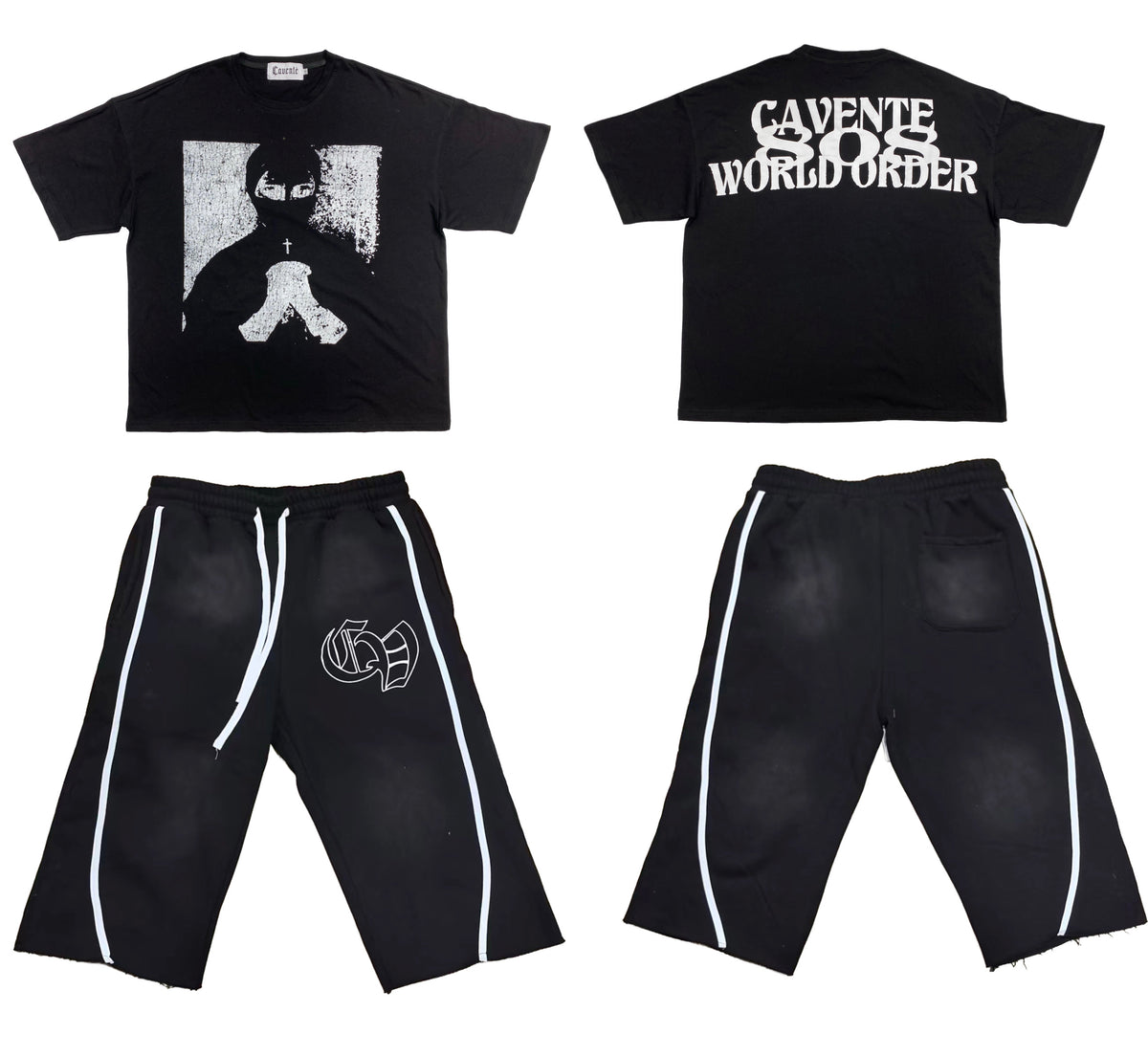 BLACKTSHIRT AND 3/4 SHORTS SET