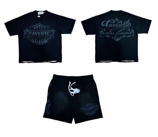 BLACK TSHIRT AND SHORTS SET
