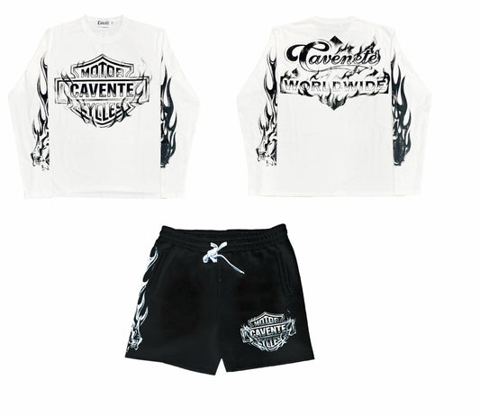 WHITE AND BLACK TSHIRT AND SHORTS SET