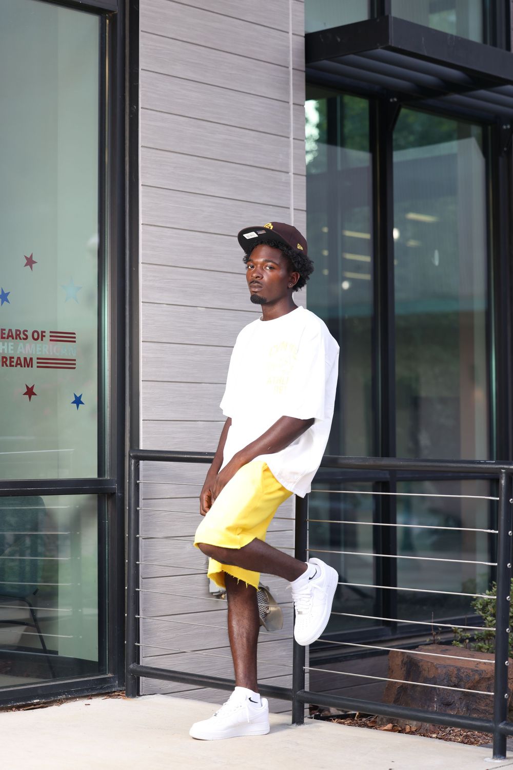 CREAM AND YELLOW TSHIRT AND SHORTS SET