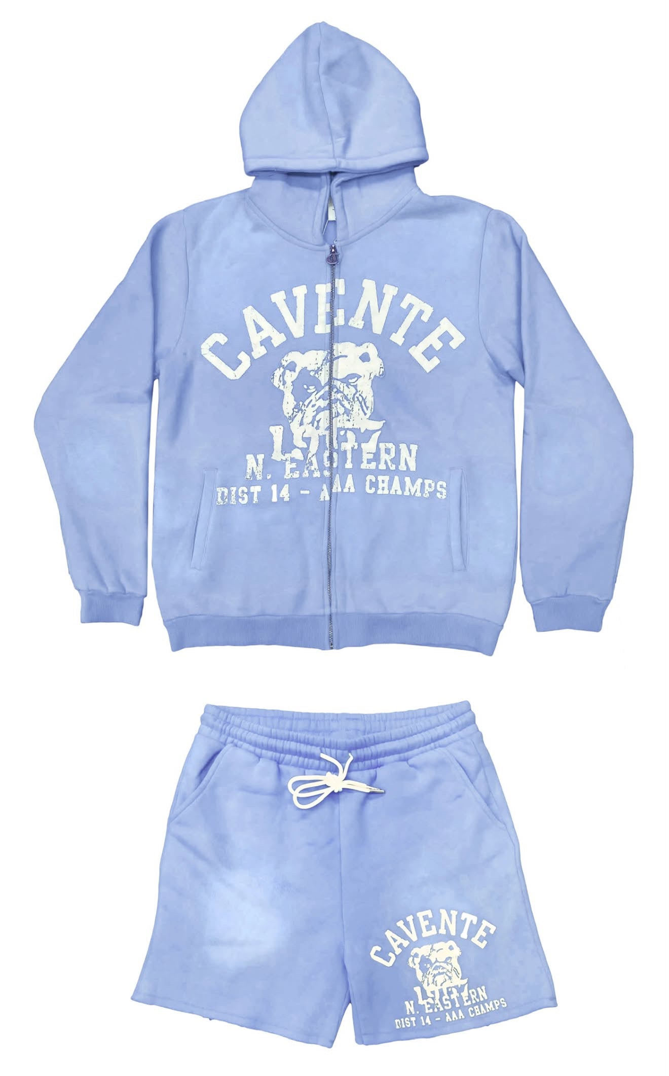 SKY BLUE AND WHITE JACKET AND SHORTS SET