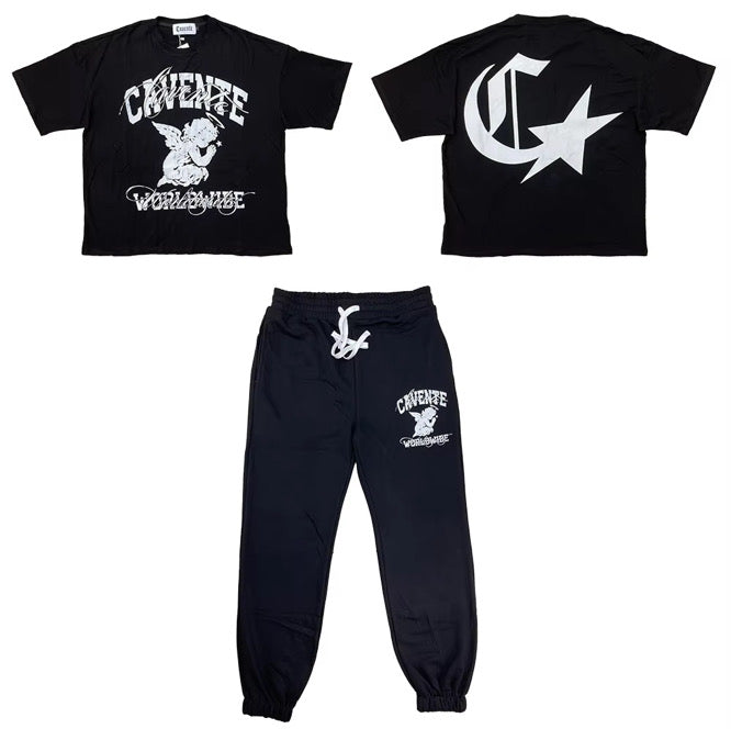 BLACK AND WHITE TSHIRT AND JOGGERS SET