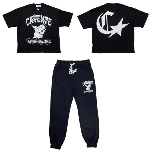 BLACK AND WHITE TSHIRT AND JOGGERS SET
