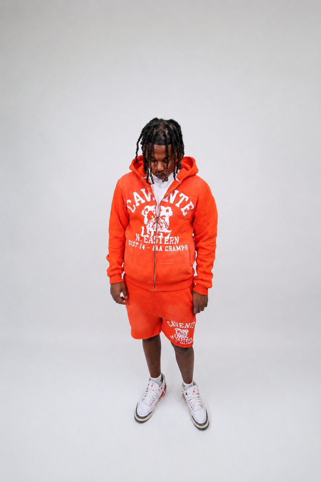 ORANGE AND WHITE JACKET AND SHORTS SET