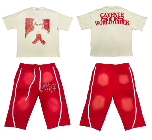 RED TSHIRT AND 3/4 SHORTS SET