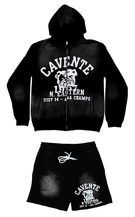 BLACK AND WHITE JACKET AND SHORTS SET