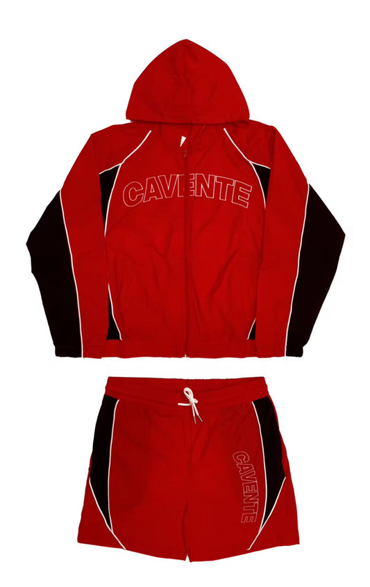 RED AND BLACK JACKET AND SHORTS SET