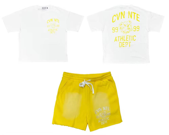 CREAM AND YELLOW TSHIRT AND SHORTS SET