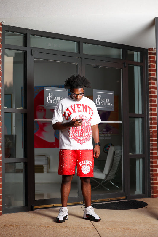 WHITE AND RED PEARL TSHIRT AND SHORTS SET
