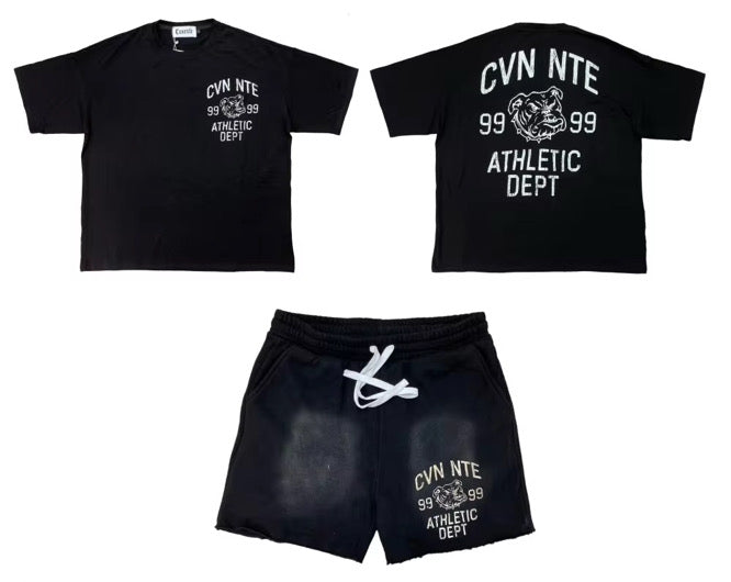 BLACK AND WHITE TSHIRT AND SHORTS SET