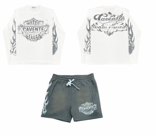 WHITE AND GREY TSHIRT AND SHORTS SET