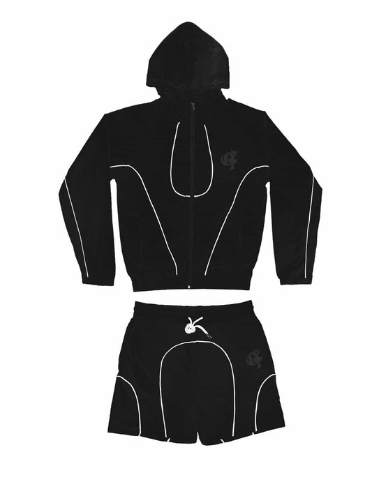 ALL BLACK JACKET AND SHORTS SET