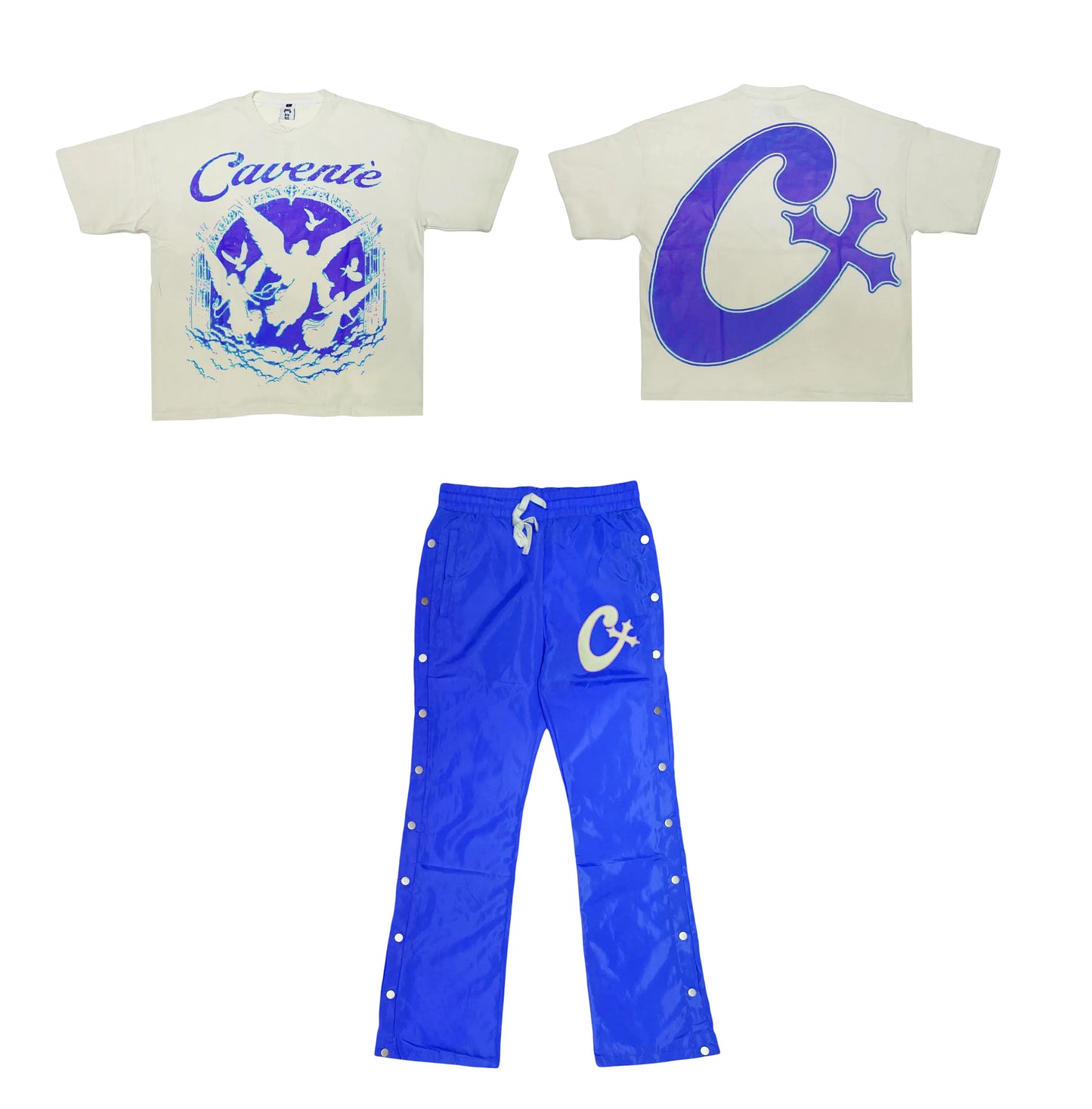 CREAM AND ROYAL BLUE GRAPHIC TSHIRT AND BUTTON PANTS