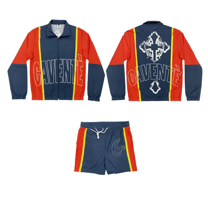 NAVY BLUE AND RED JACKET AND SHORTS SET
