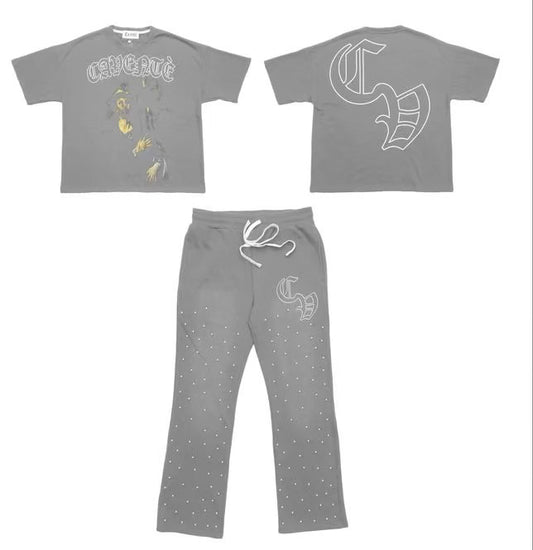 GREY TSHIRT AND PANTS PEARL SET